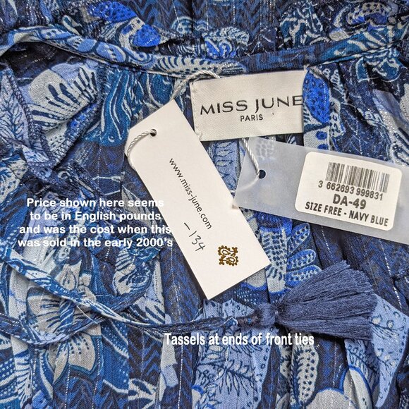 NWT Miss June Paris pullover 1 Size pullover top, Blue sheer floral, Made India - Picture 15 of 16